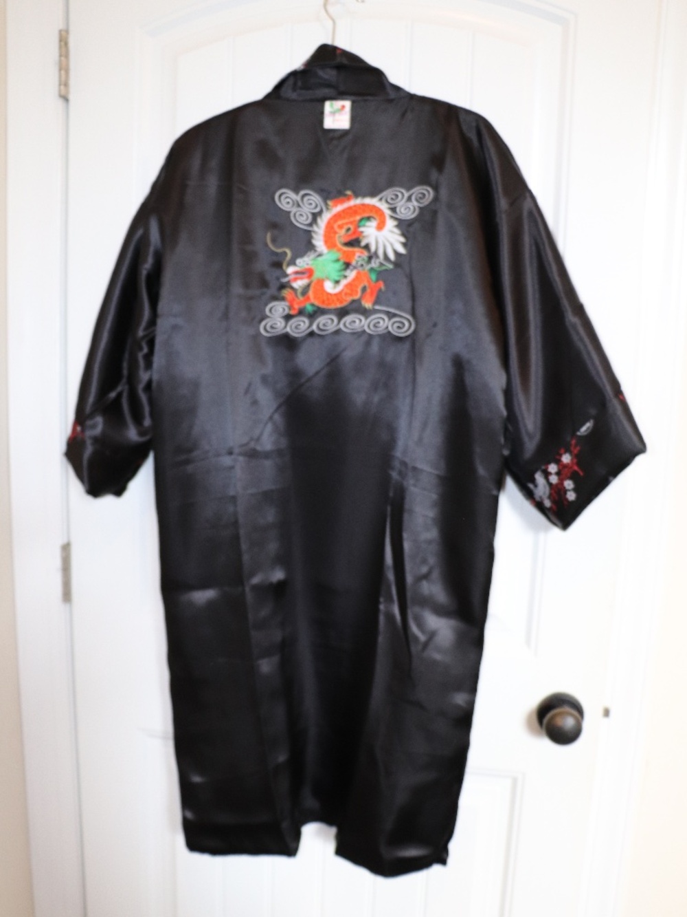 THAI SILK Reversible DRAGON EMBROIDERED Tie Belt/Pocket JAPANESE Kimono Sz L - Picture 10 of 12